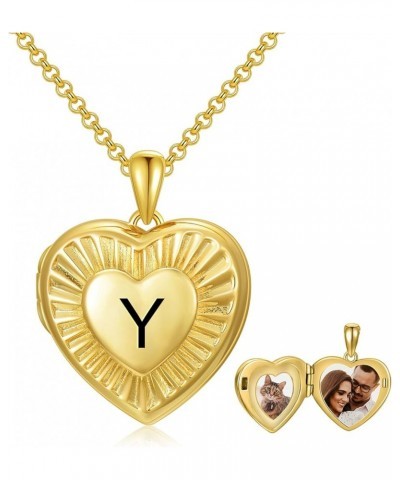 10K 14K 18K Solid Yellow Gold/Plated Gold Locket Radiation Initial Heart Locket Necklace That Holds Pictures Personalized Pho...