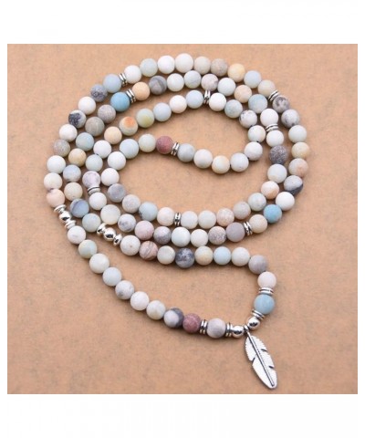 Lotus, OM, Buddha, Tree of Life, Evil Eye, Moon Charm 108 Mala Beads Amazonite Meditation Bracelet Necklace Feather $8.66 Bra...