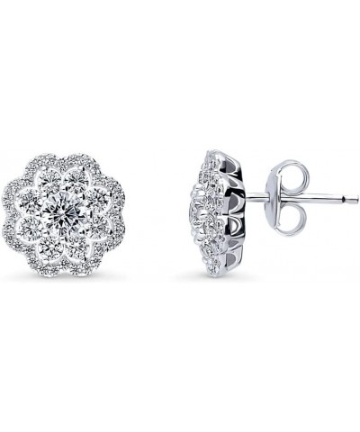 Sterling Silver Flower Cubic Zirconia CZ Halo Anniversary Stud Earrings for Women, Rhodium Plated $18.92 Earrings