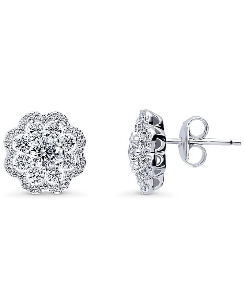 Sterling Silver Flower Cubic Zirconia CZ Halo Anniversary Stud Earrings for Women, Rhodium Plated $18.92 Earrings