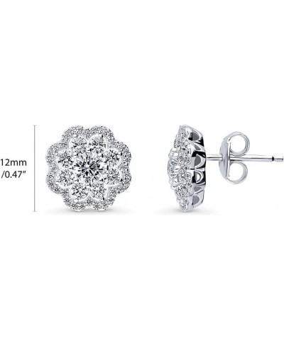 Sterling Silver Flower Cubic Zirconia CZ Halo Anniversary Stud Earrings for Women, Rhodium Plated $18.92 Earrings