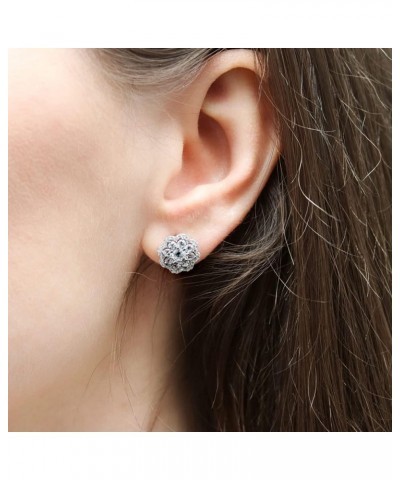 Sterling Silver Flower Cubic Zirconia CZ Halo Anniversary Stud Earrings for Women, Rhodium Plated $18.92 Earrings