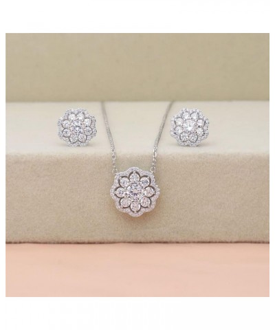 Sterling Silver Flower Cubic Zirconia CZ Halo Anniversary Stud Earrings for Women, Rhodium Plated $18.92 Earrings