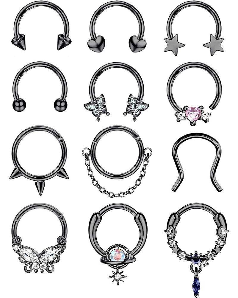 12Pcs 16G 10MM Septum Rings for Women Surgical Steel Septum Nose Piercing Jewelry Horseshoe Daith Helix Tragus Lip Cartilage ...