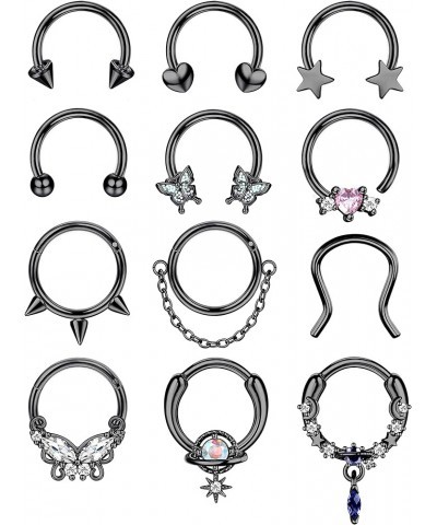 12Pcs 16G 10MM Septum Rings for Women Surgical Steel Septum Nose Piercing Jewelry Horseshoe Daith Helix Tragus Lip Cartilage ...