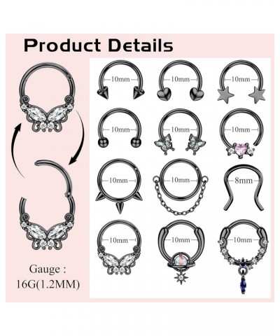 12Pcs 16G 10MM Septum Rings for Women Surgical Steel Septum Nose Piercing Jewelry Horseshoe Daith Helix Tragus Lip Cartilage ...