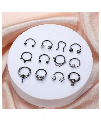 12Pcs 16G 10MM Septum Rings for Women Surgical Steel Septum Nose Piercing Jewelry Horseshoe Daith Helix Tragus Lip Cartilage ...