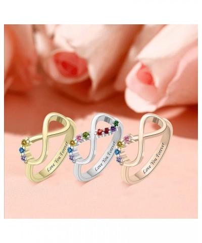 Sterling Silver Personalized Mother Ring with 1-9 Birthstones Custom Engraving Infinity Ring for Women Family Promise Ring fo...