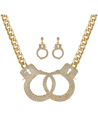 Women's Georgous Statement Rhinestone Handcuff Jewelry Set Punk Rock Crystal Handcuff Necklace Handcuff Stud Earrings Night C...