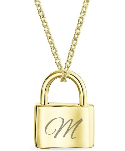 Personalized Script Initial Alphabet A-Z Monogram Plain Couples Sentimental Lock Pendant Charm Lovers Padlock Necklace For Wo...