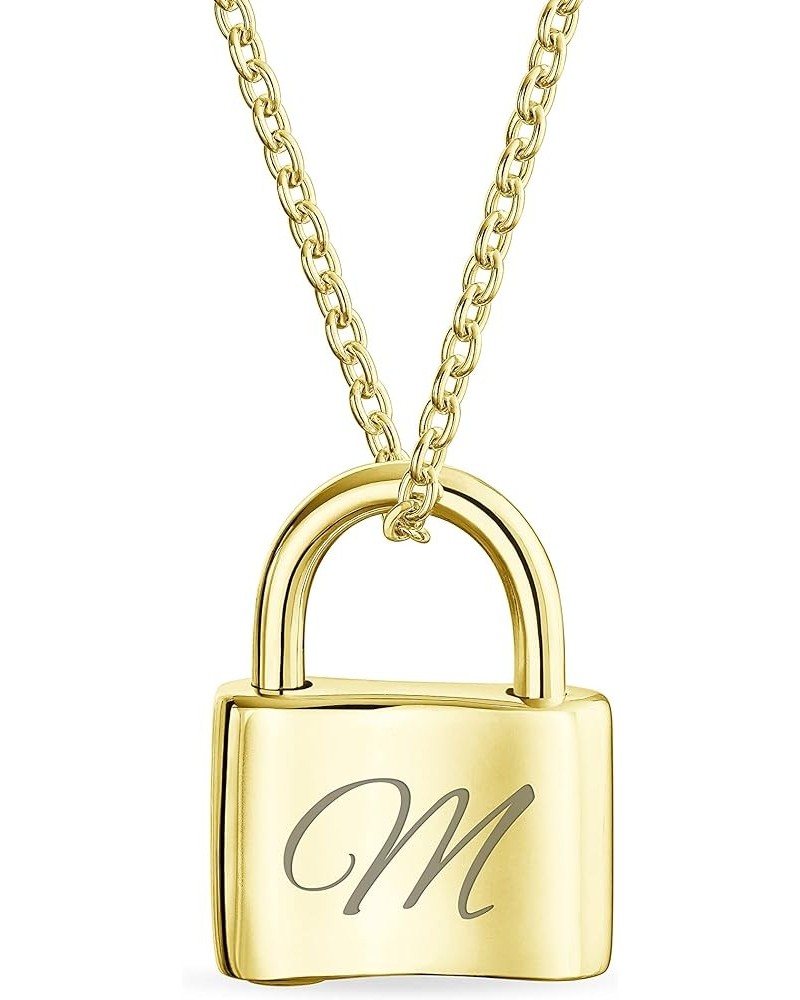 Personalized Script Initial Alphabet A-Z Monogram Plain Couples Sentimental Lock Pendant Charm Lovers Padlock Necklace For Wo...