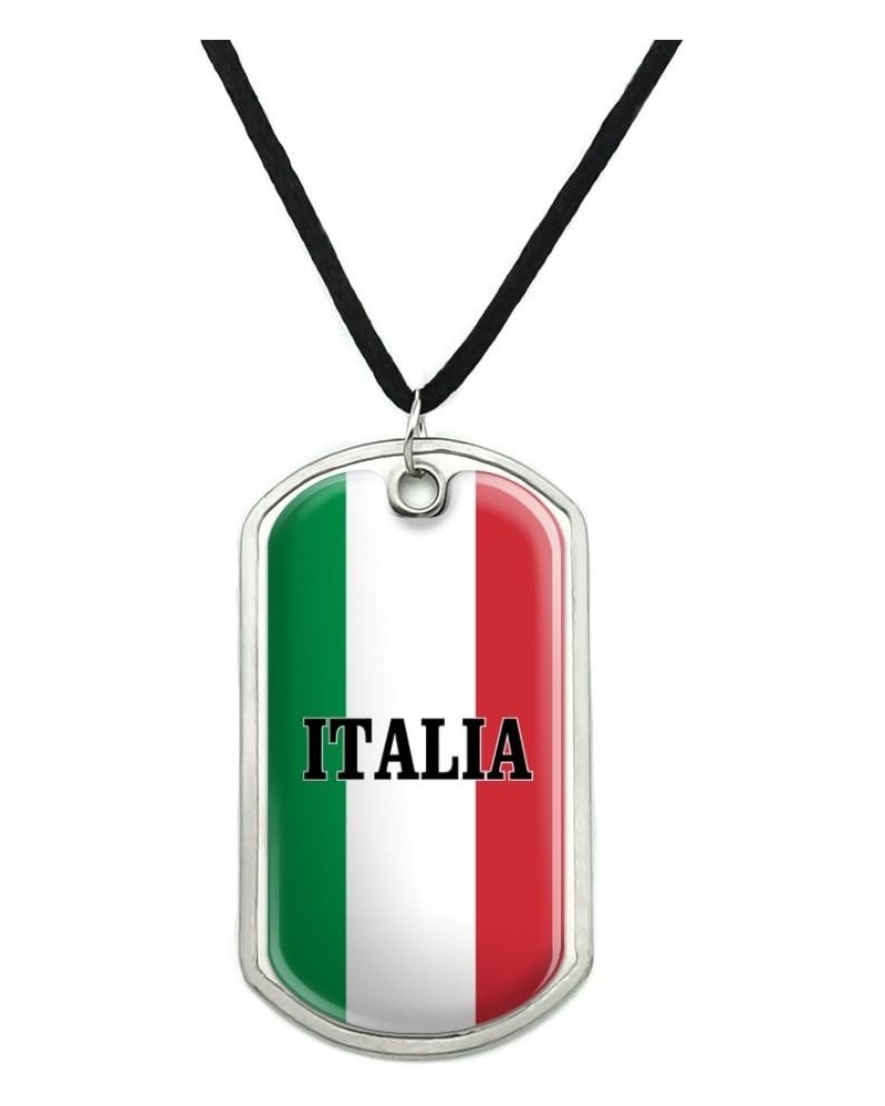 Italia Italy Italian Flag Military Dog Tag Pendant Necklace with Cord $10.02 Necklaces