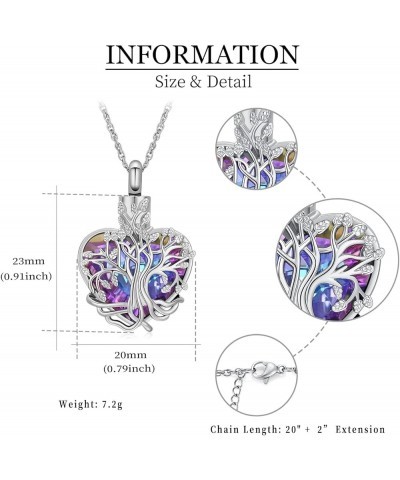 Heart Urn Ashes Necklace for Women Tree of Life Cremation Crystals Ash Pendant Loved One Memorial Jewelry Silver-Purple $11.6...