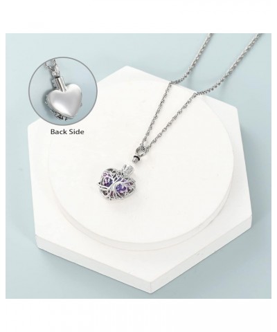 Heart Urn Ashes Necklace for Women Tree of Life Cremation Crystals Ash Pendant Loved One Memorial Jewelry Silver-Purple $11.6...