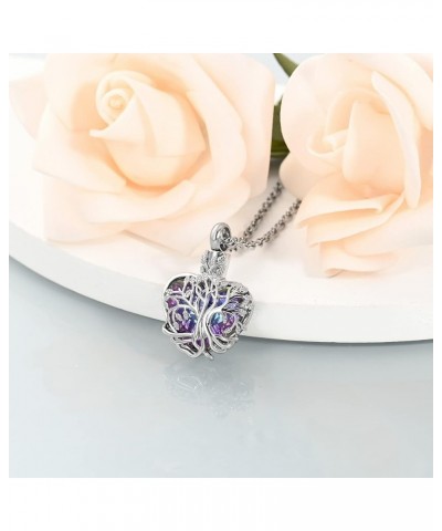 Heart Urn Ashes Necklace for Women Tree of Life Cremation Crystals Ash Pendant Loved One Memorial Jewelry Silver-Purple $11.6...