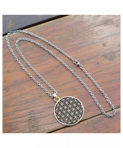 Pagan Flower of life Gold plated pewter pendant charm amulet W Necklace (Stainless Steel Chain) $8.09 Necklaces