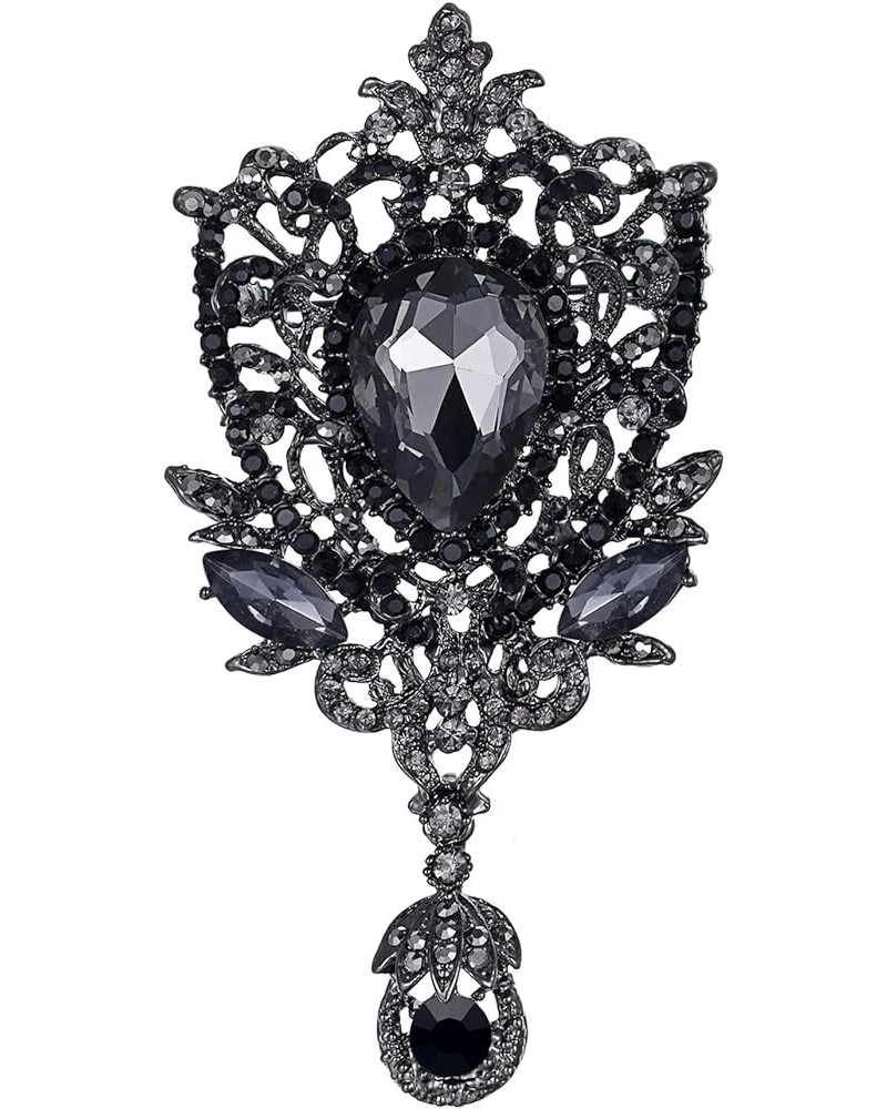 Women's Rhinestone Crystal Art Deco Floral Vine Tear Drop Banquet Brooch Pendant Black Silver-Tone $12.41 Brooches & Pins