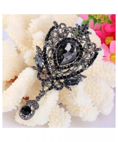 Women's Rhinestone Crystal Art Deco Floral Vine Tear Drop Banquet Brooch Pendant Black Silver-Tone $12.41 Brooches & Pins