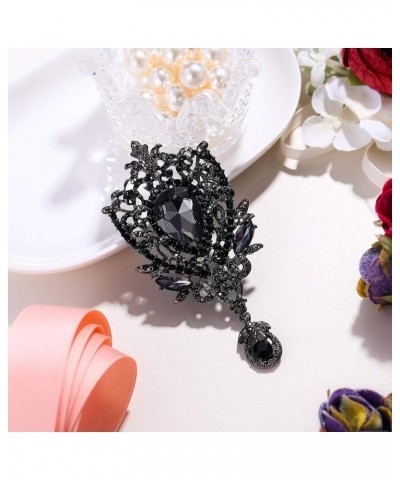 Women's Rhinestone Crystal Art Deco Floral Vine Tear Drop Banquet Brooch Pendant Black Silver-Tone $12.41 Brooches & Pins