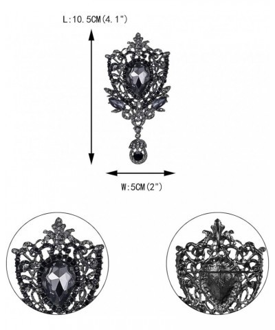 Women's Rhinestone Crystal Art Deco Floral Vine Tear Drop Banquet Brooch Pendant Black Silver-Tone $12.41 Brooches & Pins