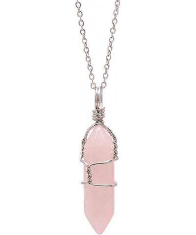 Hand Wired Created Opal Crystal Point Healing Chakra Pendant Necklace Rose Quartz $7.50 Necklaces