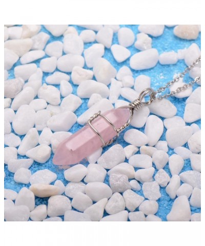 Hand Wired Created Opal Crystal Point Healing Chakra Pendant Necklace Rose Quartz $7.50 Necklaces