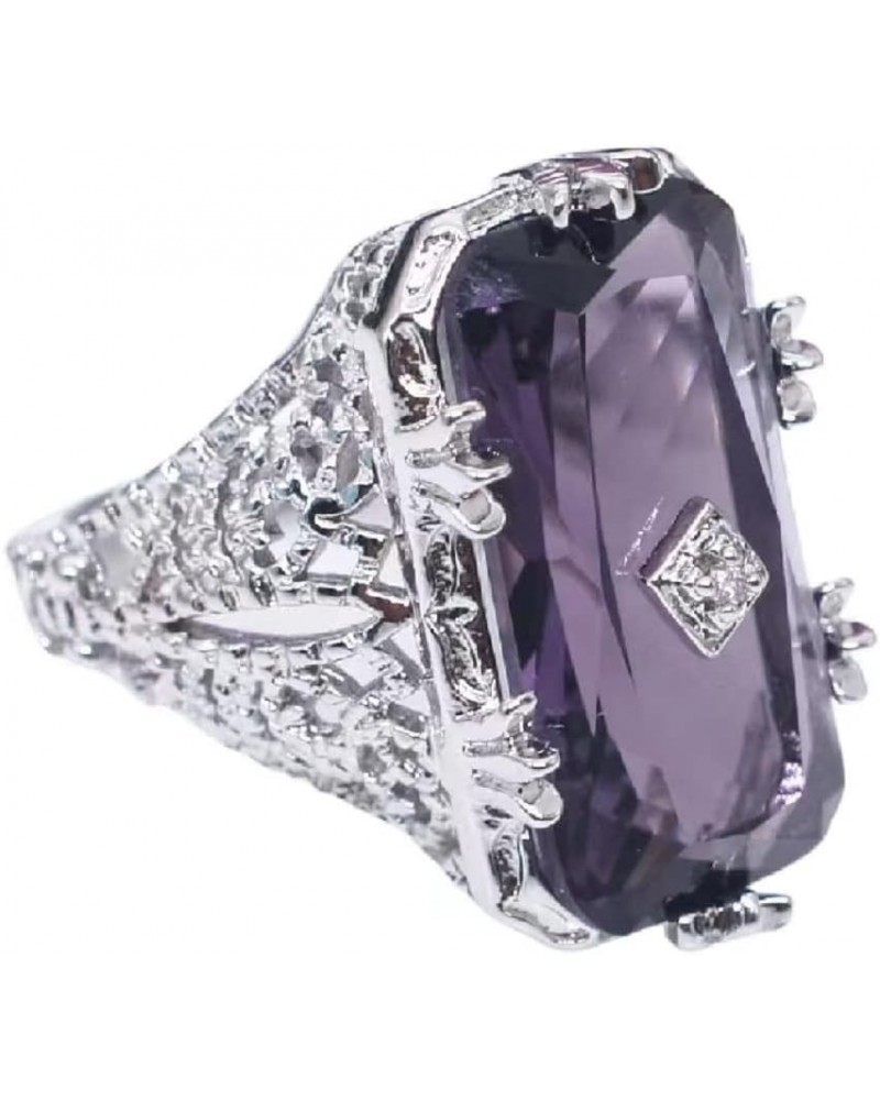 Luxury Fashion Rectangular Natural Amethyst Princess Ring in 925 Silver Openwork Square Perfect Cut Purple Gemstone Cubic Zir...