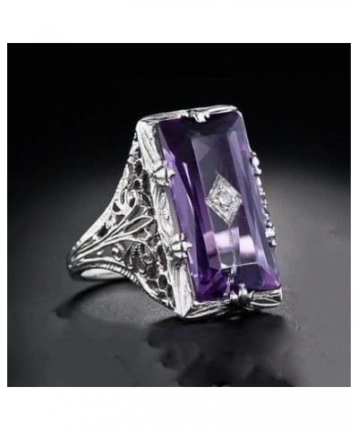 Luxury Fashion Rectangular Natural Amethyst Princess Ring in 925 Silver Openwork Square Perfect Cut Purple Gemstone Cubic Zir...