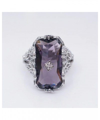 Luxury Fashion Rectangular Natural Amethyst Princess Ring in 925 Silver Openwork Square Perfect Cut Purple Gemstone Cubic Zir...