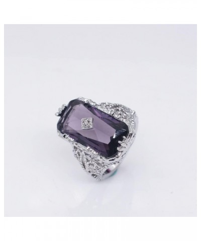 Luxury Fashion Rectangular Natural Amethyst Princess Ring in 925 Silver Openwork Square Perfect Cut Purple Gemstone Cubic Zir...