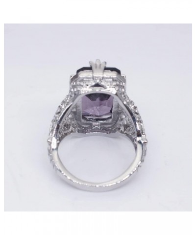 Luxury Fashion Rectangular Natural Amethyst Princess Ring in 925 Silver Openwork Square Perfect Cut Purple Gemstone Cubic Zir...