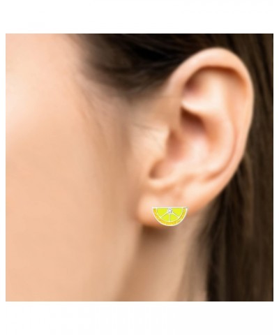 8mm Lemon Slice Half Circle Studs with CZ Solid 925 Sterling Silver Earrings $10.99 Earrings