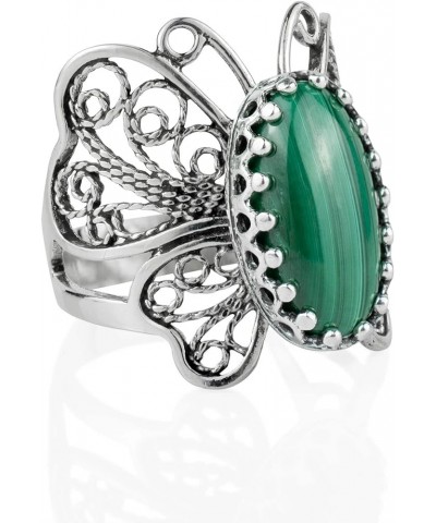 Sterling Silver Filigree Art Butterfly Women Cocktail Ring with Gemstones Malachite $28.59 Rings