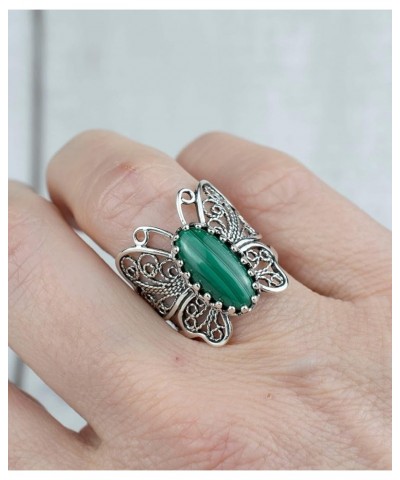 Sterling Silver Filigree Art Butterfly Women Cocktail Ring with Gemstones Malachite $28.59 Rings