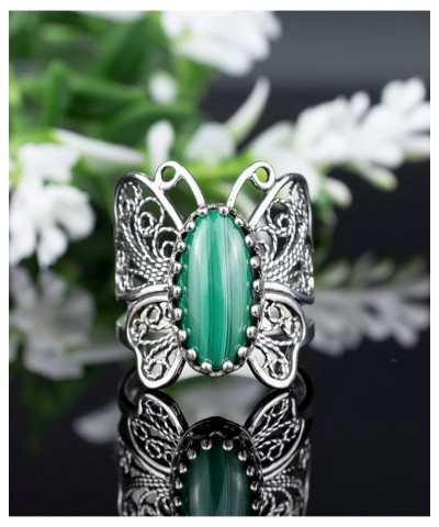 Sterling Silver Filigree Art Butterfly Women Cocktail Ring with Gemstones Malachite $28.59 Rings