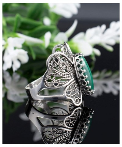 Sterling Silver Filigree Art Butterfly Women Cocktail Ring with Gemstones Malachite $28.59 Rings