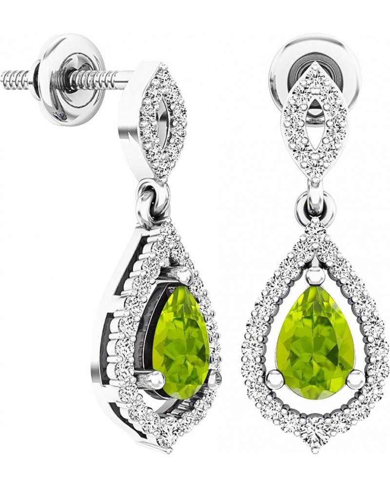 6x4mm Each Pear Gemstone & Round White Diamond Teardrop Dangle Earring for Women in 925 Sterling Silver Peridot Screw Back $5...