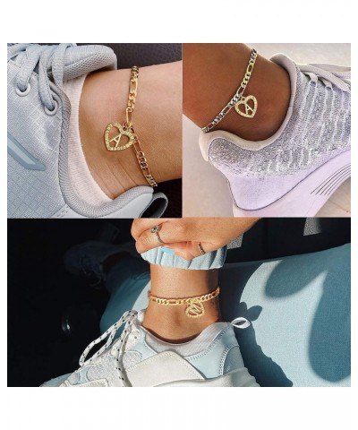 Gold Initial Pendant Necklace Anklet Bracelet for Women 14K Gold Plated Figaro Chain Letter Initial Heart Necklace Anklets Al...