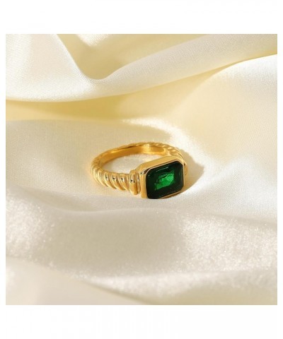 2Pcs Gold Green Emerald Screw Band Rings for Women Stackable Geometric Rhinestone Ring Green&Pink $5.49 Rings