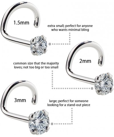 Cubic Zirconia Nose Ring Stud - Nickel-Free 14K White Gold Twist Screw Nose Ring 18 Gauge 3mm $27.99 Body Jewelry