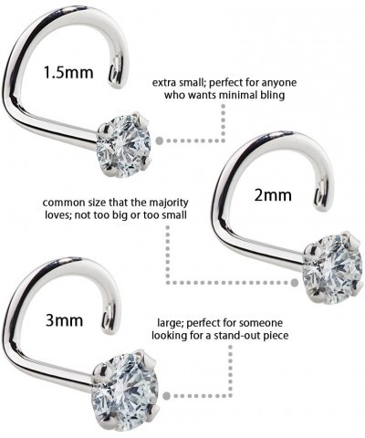 Cubic Zirconia Nose Ring Stud - Nickel-Free 14K White Gold Twist Screw Nose Ring 18 Gauge 3mm $27.99 Body Jewelry