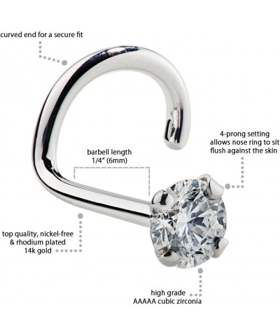 Cubic Zirconia Nose Ring Stud - Nickel-Free 14K White Gold Twist Screw Nose Ring 18 Gauge 3mm $27.99 Body Jewelry