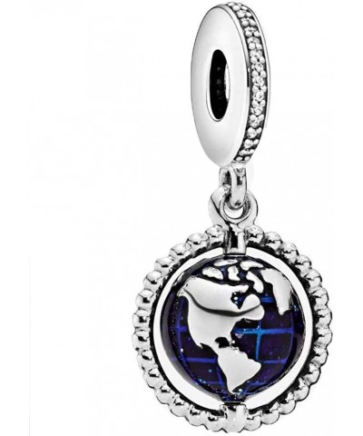 Spinning Globe Dangle Cubic Zirconia Charm for European Bracelet Necklace in Sterling Silver $12.23 Bracelets