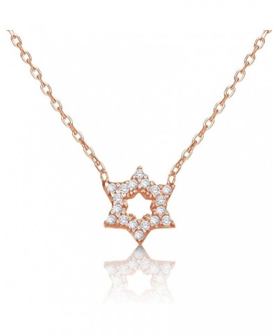 Dainty Jewish Star of David Necklace For Women and Girls Set With Pave Sparkling Cubic Zirconia Stones Rose Gold $22.50 Neckl...