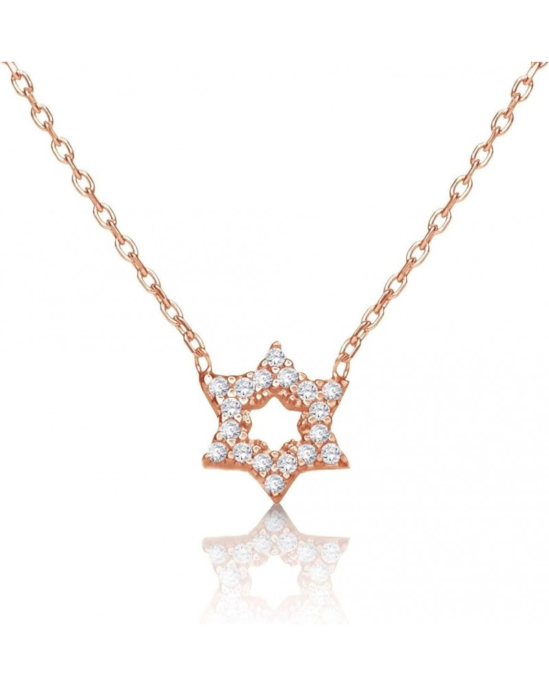 Dainty Jewish Star of David Necklace For Women and Girls Set With Pave Sparkling Cubic Zirconia Stones Rose Gold $22.50 Neckl...