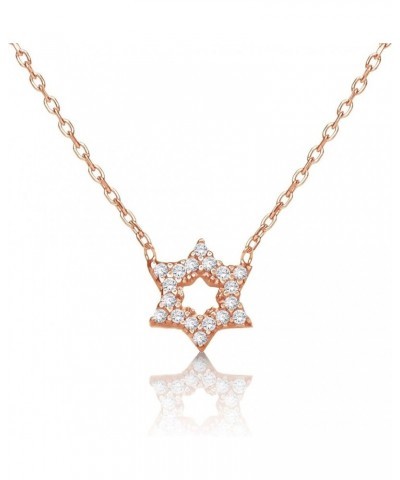 Dainty Jewish Star of David Necklace For Women and Girls Set With Pave Sparkling Cubic Zirconia Stones Rose Gold $22.50 Neckl...