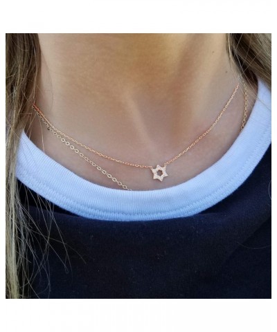 Dainty Jewish Star of David Necklace For Women and Girls Set With Pave Sparkling Cubic Zirconia Stones Rose Gold $22.50 Neckl...