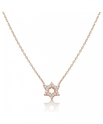 Dainty Jewish Star of David Necklace For Women and Girls Set With Pave Sparkling Cubic Zirconia Stones Rose Gold $22.50 Neckl...