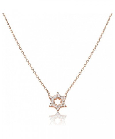 Dainty Jewish Star of David Necklace For Women and Girls Set With Pave Sparkling Cubic Zirconia Stones Rose Gold $22.50 Neckl...