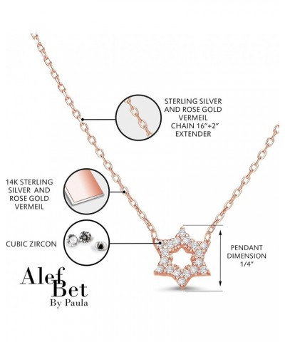 Dainty Jewish Star of David Necklace For Women and Girls Set With Pave Sparkling Cubic Zirconia Stones Rose Gold $22.50 Neckl...